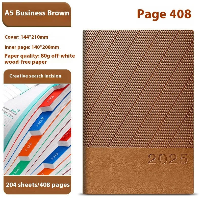 A5 PU leather notepad with striped cover showing bean green colour option next to open pages