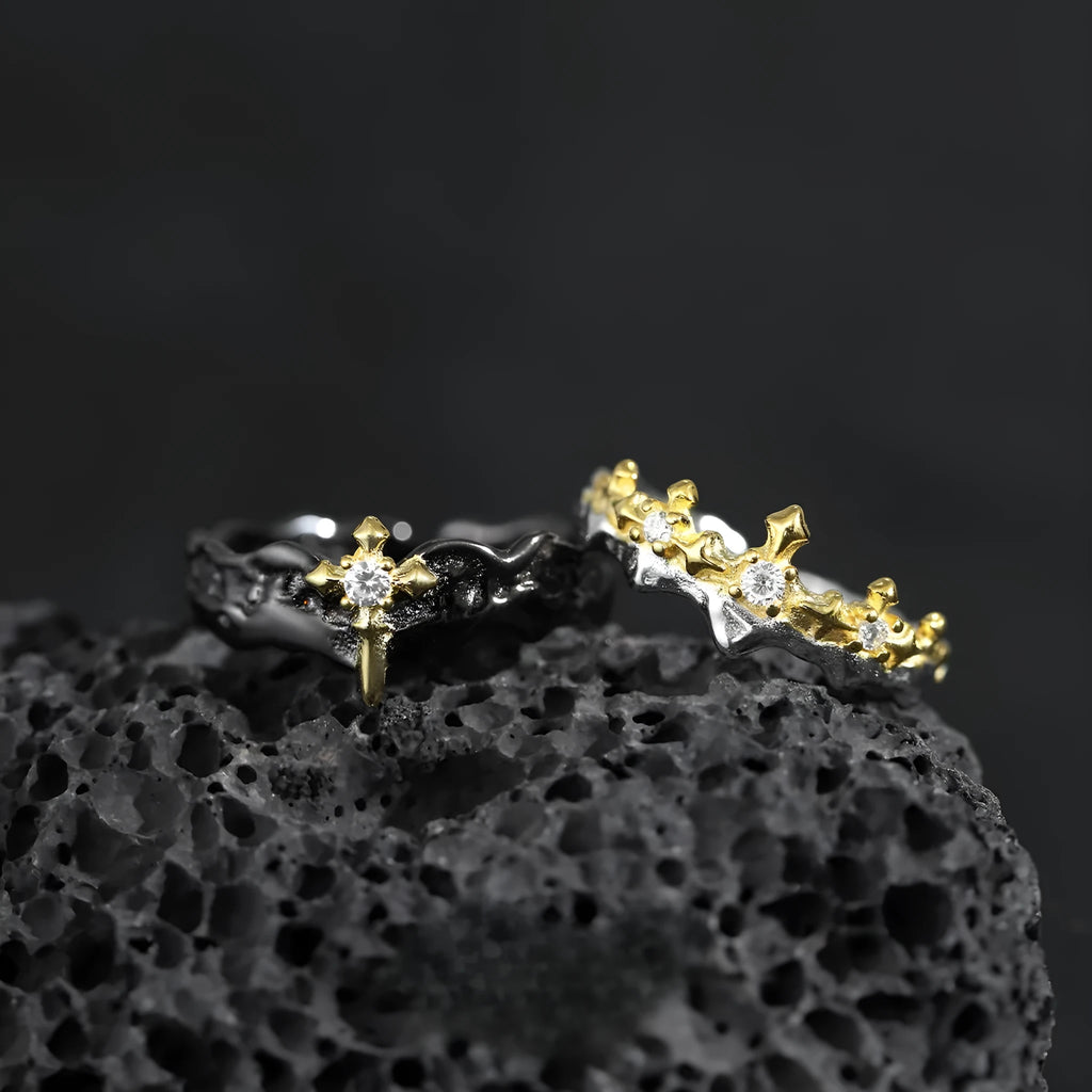 Princess Knight adjustable opening couple's ring in electroplated silver on white background.
