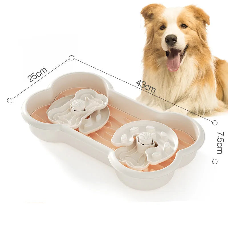 Large yellow slow feeder dog bowl with three-tier maze pattern for golden retrievers and big breeds