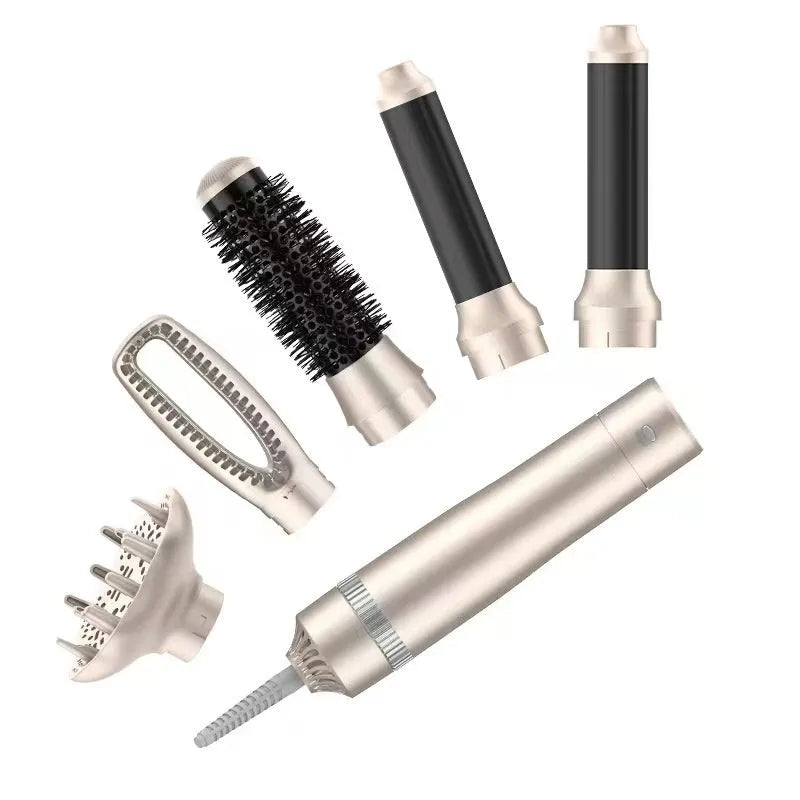 Champagne gold hot air comb hair curler with five-in-one styling functions