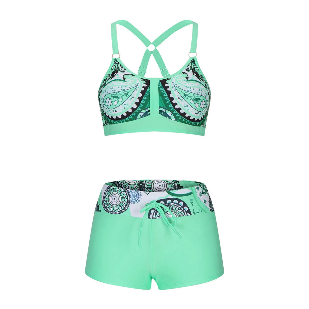 Women's floral printed bikini swimsuit set with bra top and shorts
