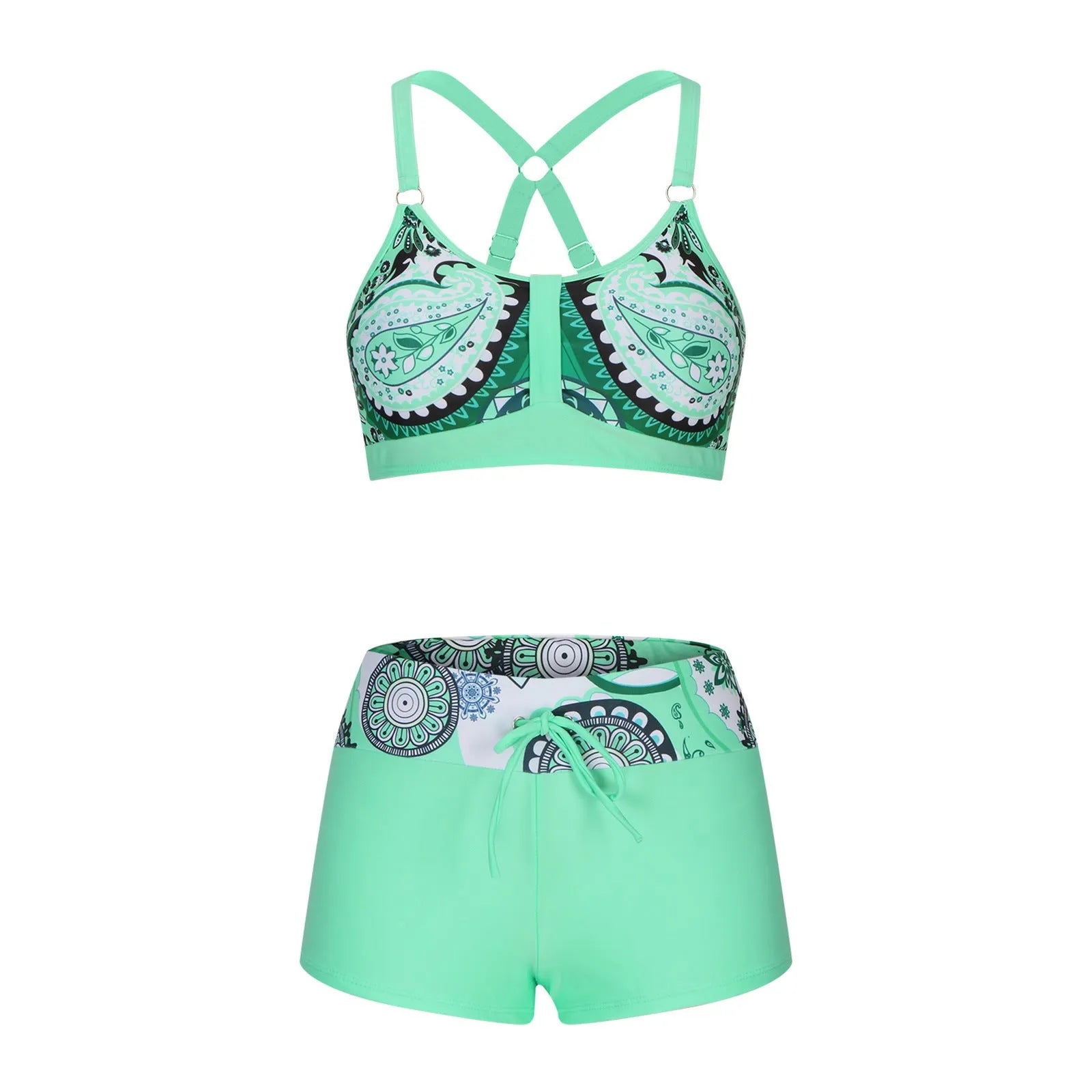Women's floral printed bikini swimsuit set with bra top and shorts