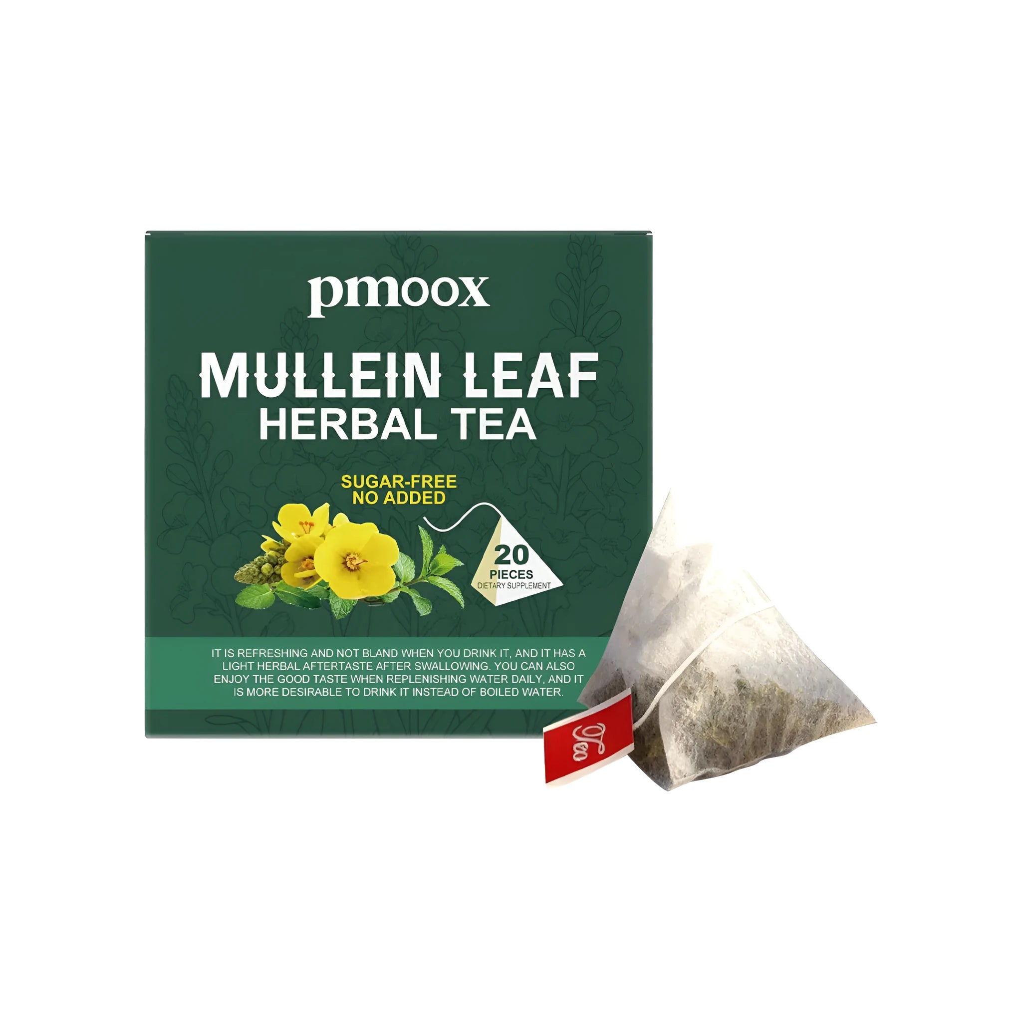 Mullein leaf herbal tea with verbena 20 teabags pack on a wooden table