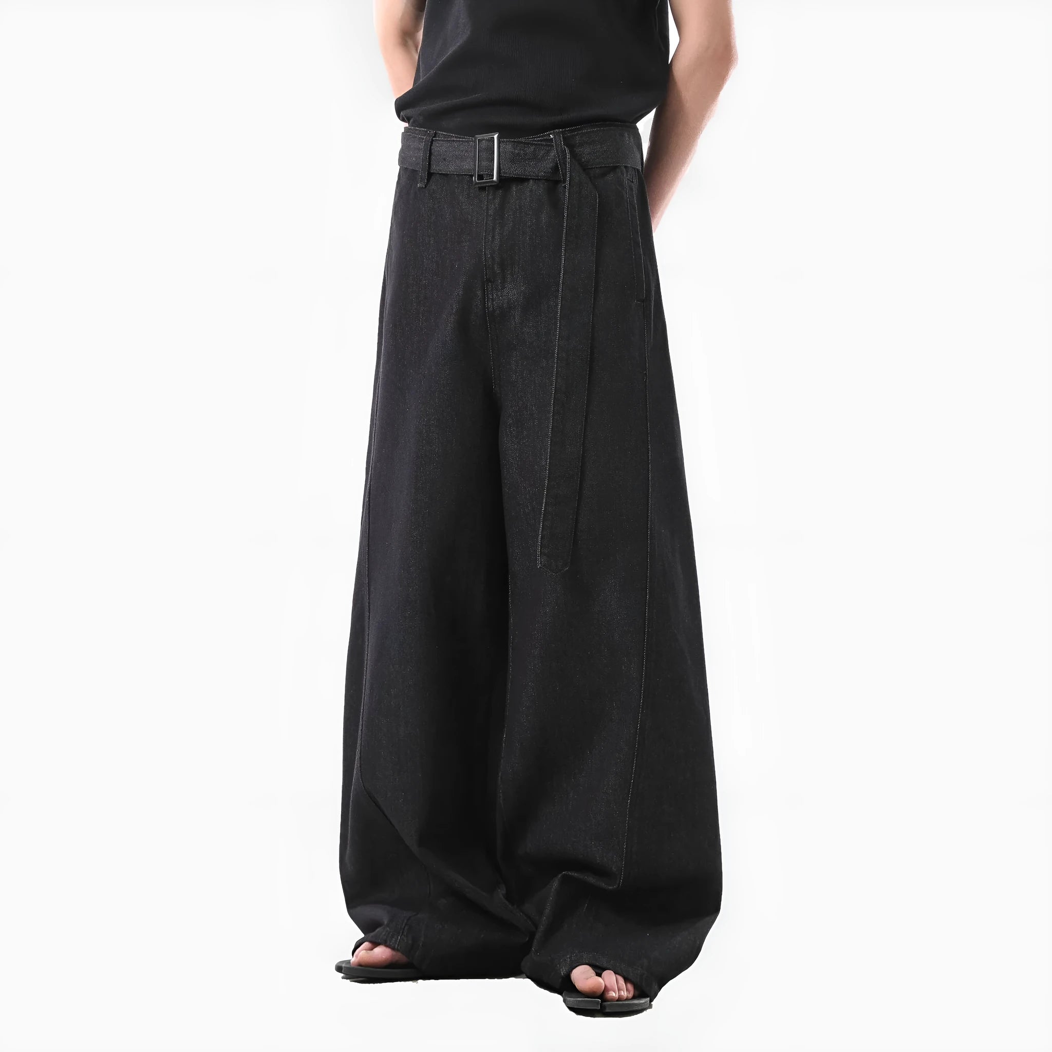 Black high-waist straight-leg women's jeans on a neutral background.