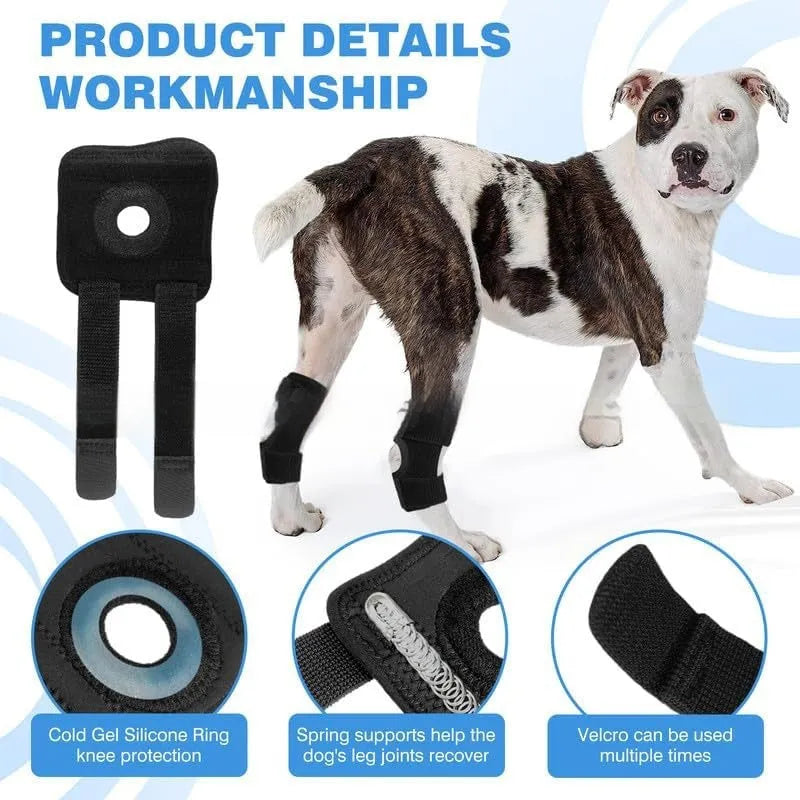 Black polyester pet leg guard for dog ACL support or cat joint protection.