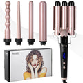 Rose gold five-tube negative ion hair curler with LCD display and protective gloves