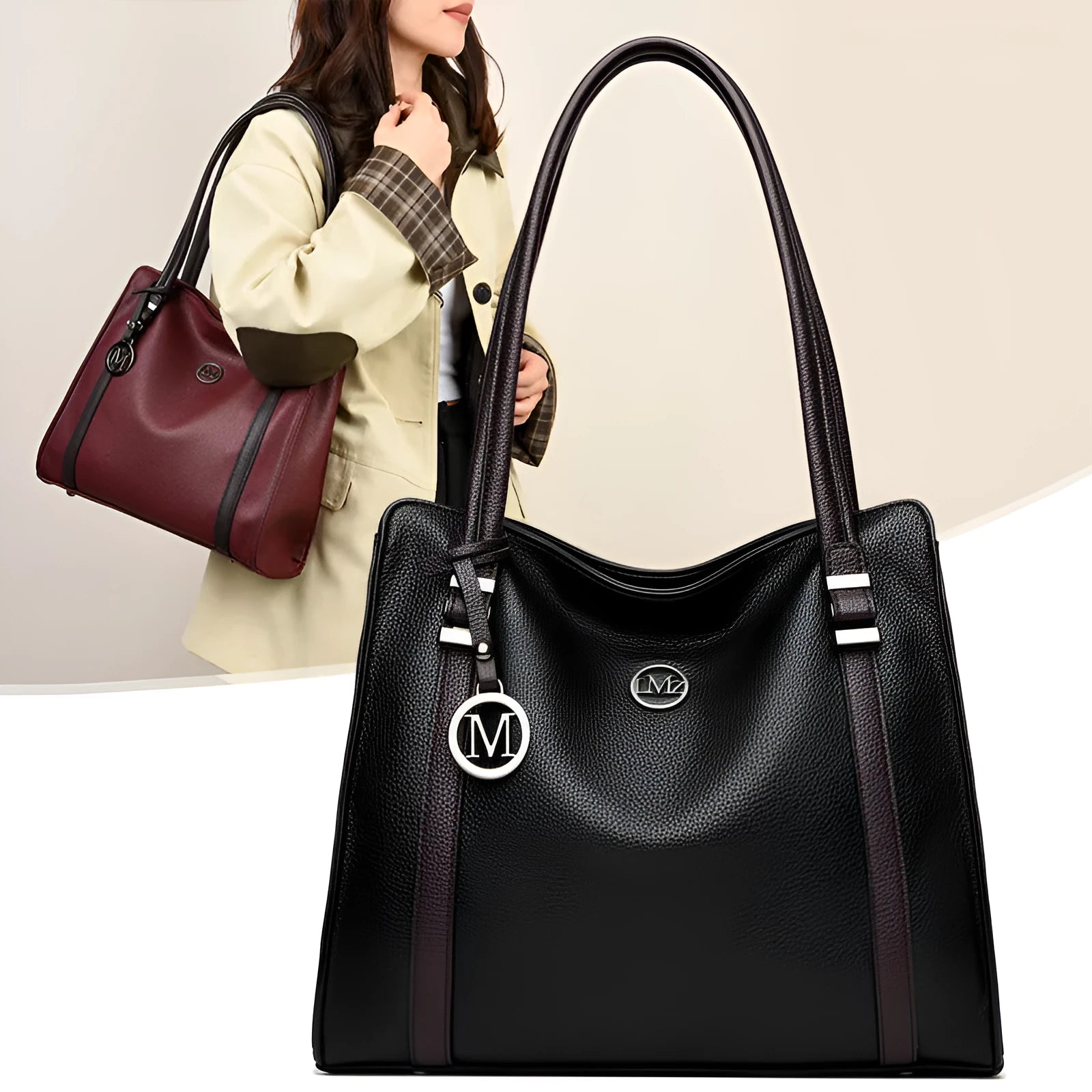 Women's genuine leather crossbody bag in horizontal square shape with European retro styling