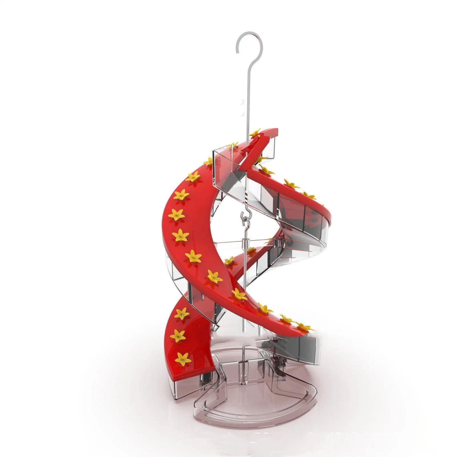 Plastic spiral climbing ladder hummingbird feeder in unilateral or bilateral configuration