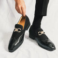 Men's black pointed toe Korean style business casual shoes with artificial PU upper and rubber sole