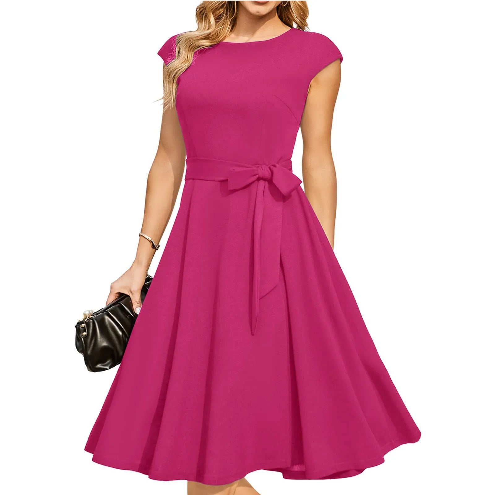 Black sleeveless party dress with lace-up waist and oversized swing skirt on a mannequin