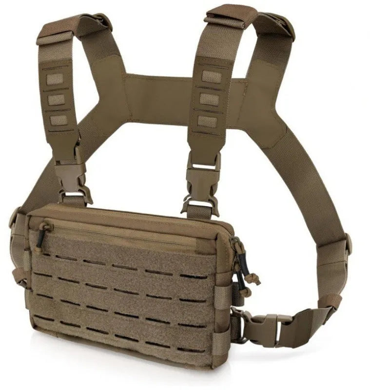 Men's outdoor tactics vest bag in waterproof Oxford cloth, 9x5.9x1.5 inches, shown in Black, Brown, or Army Green