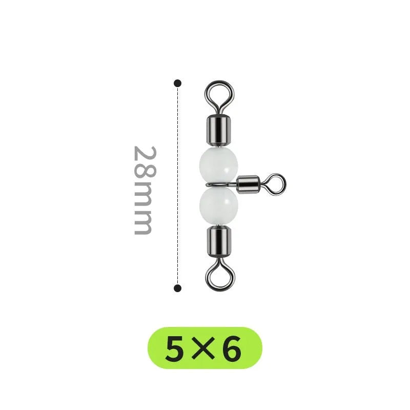 Copper three-fork luminous swivel fishing beads with T-type balance fork ring for 8-rig terminal tackle construction.