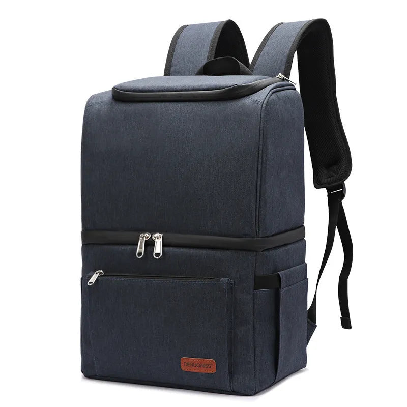 Blue insulated waterproof backpack with double layer cooling compartment and 22-litre capacity
