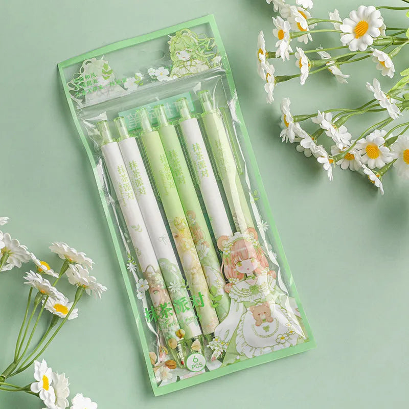 Press-type neutral pen with 0.5mm fine tip in matcha party colour, plastic case, stainless steel nib