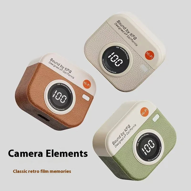 Retro Camera Q86 wireless Bluetooth headset in in-ear design, available in brown green and white colours