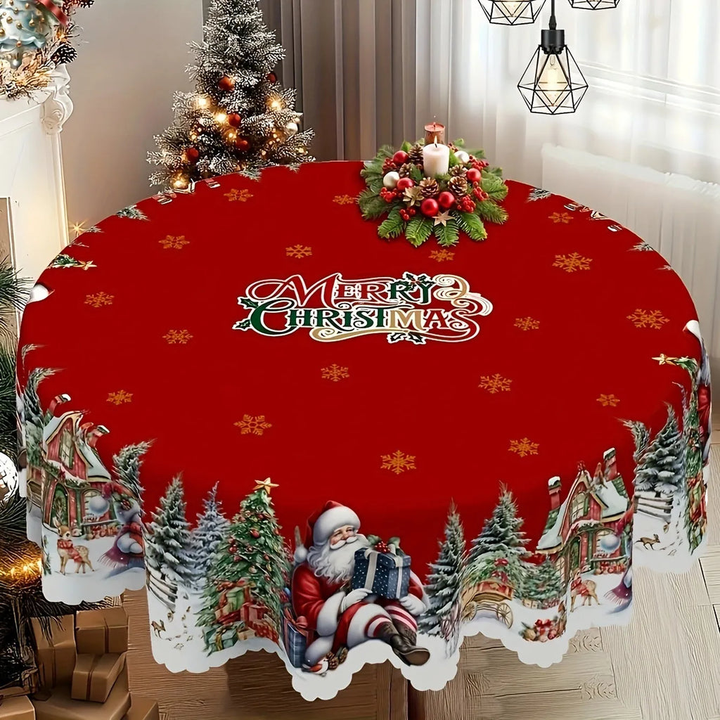 Christmas snowflake Santa Claus polyester tablecloth 152cm round with printed European style design