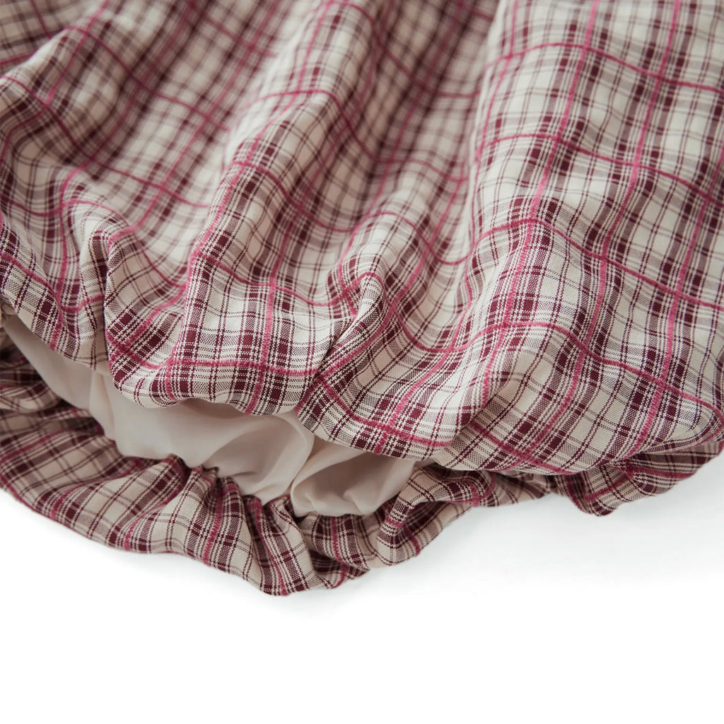 Women's casual plaid polyester bloomers shorts with elastic waist in dark khaki colour