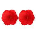 European American exaggerated handmade flower earrings for women, red steel needle pairs, handwoven mixed material floral design
