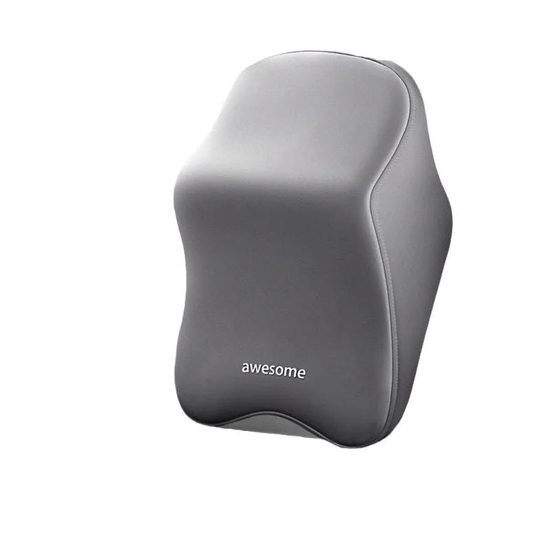 Black memory foam car headrest pillow and lumbar support pillow on a car seat