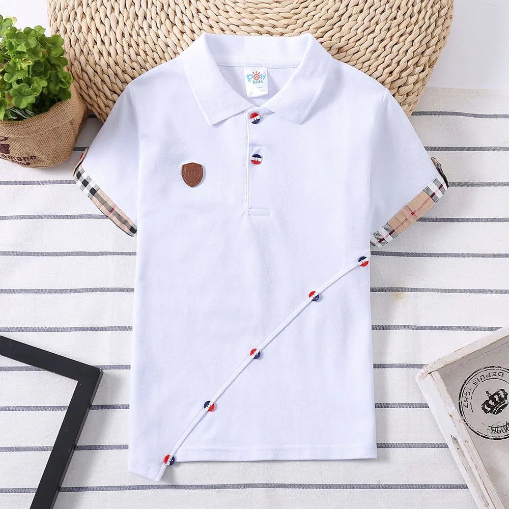 Boys' solid colour cotton t-shirt in red, navy blue, grey, and white sizes 90-130cm