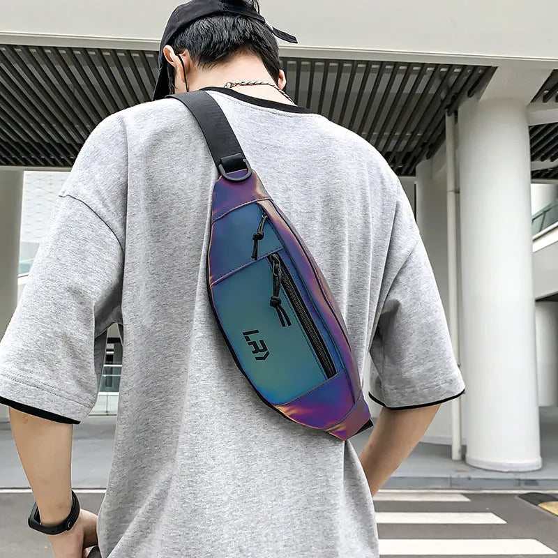 Blue reflective crossbody chest cycling bag with open pocket design and soft handle