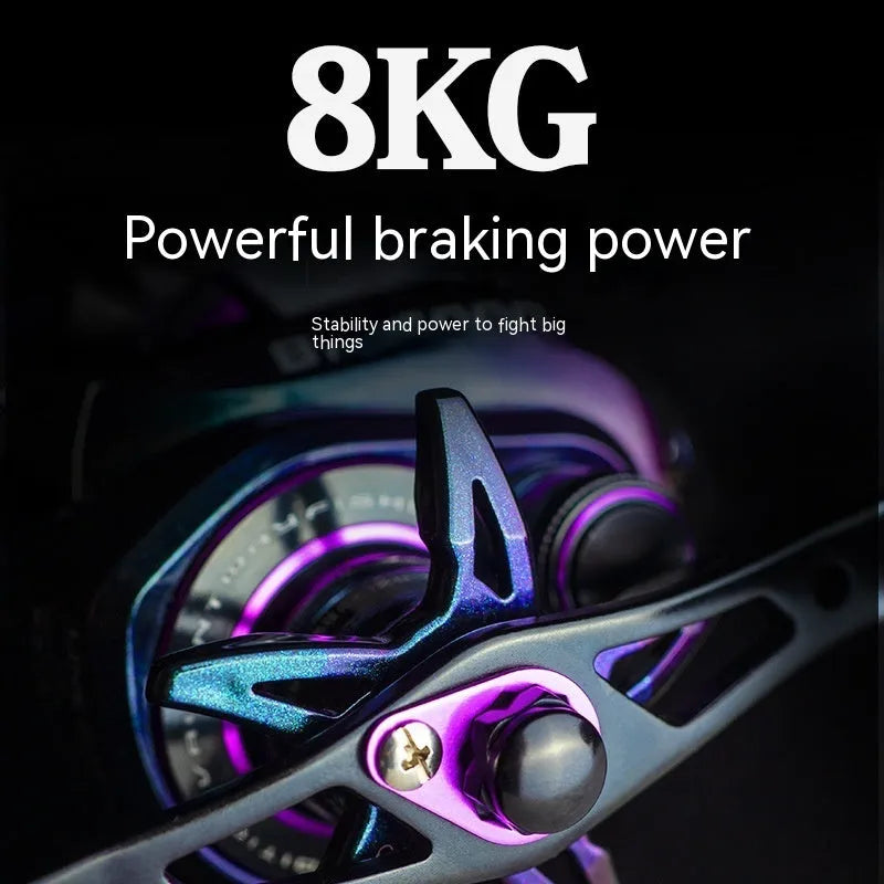 BM2000 water drop shaped fishing reel with magnetic brake, shown for left and right-hand models.
