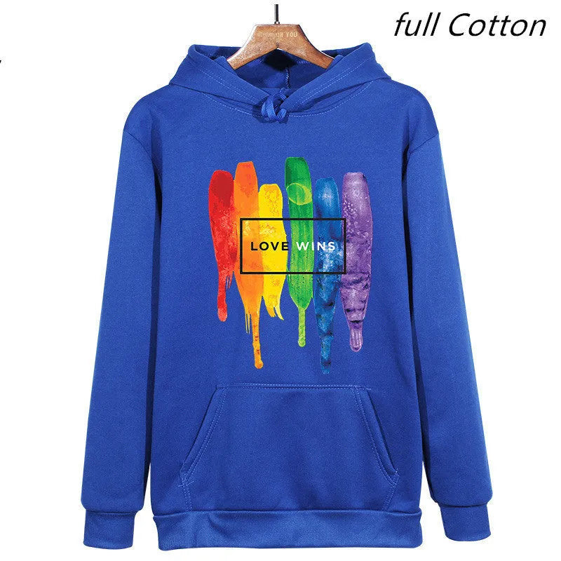 Men's Pride Love Wins cotton fleece hoodie in Black front view