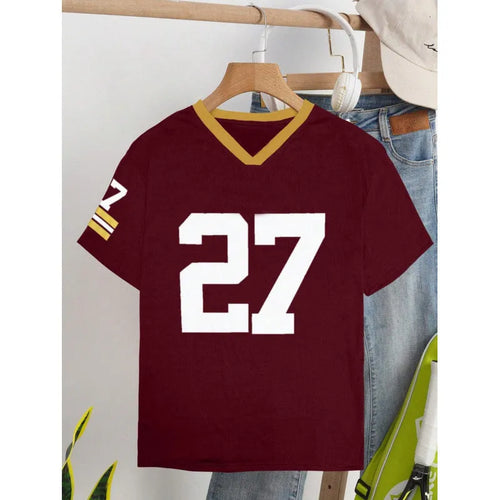 Men's loose fit cotton T-shirt with contrasting coloured digital letter print on the front