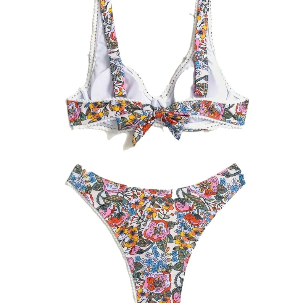 Women's floral print push-up bikini with steel bracket and high-waisted briefs