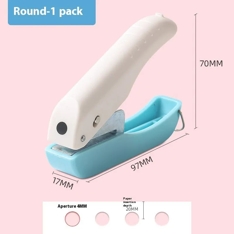 Manual craft punching machine showing love, star, and round hole shapes for paper.
