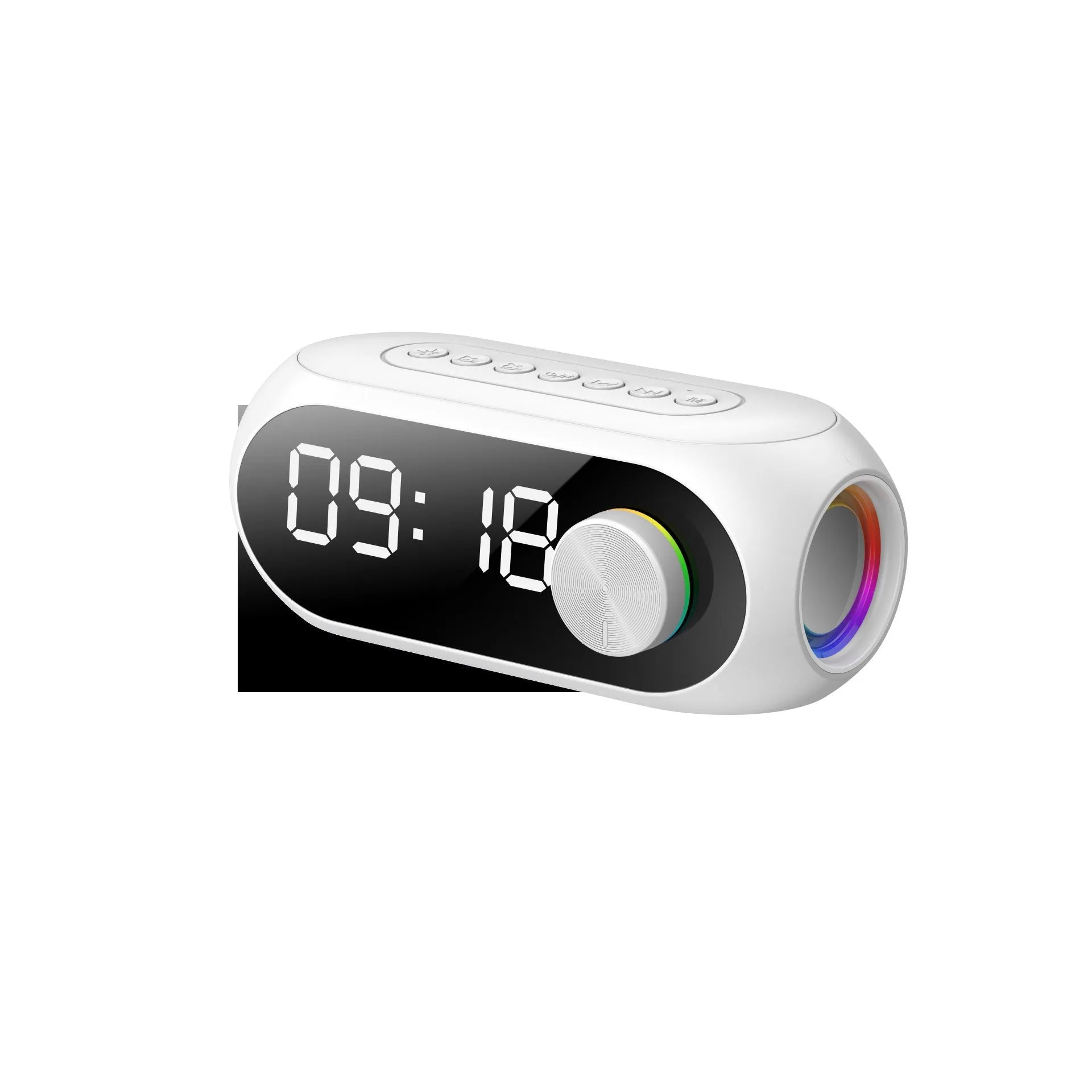 S8 portable mini speaker in black, white, or blue with USB charging cable.