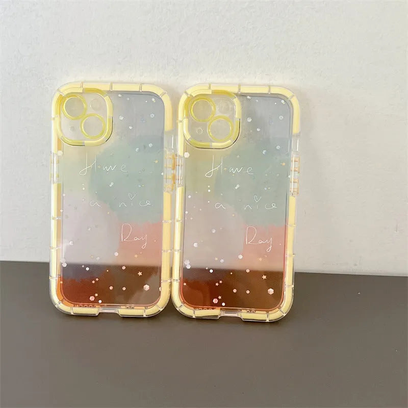 Minimalist iPhone 14 silicone case with a yellow contrast colour edge on a white background.