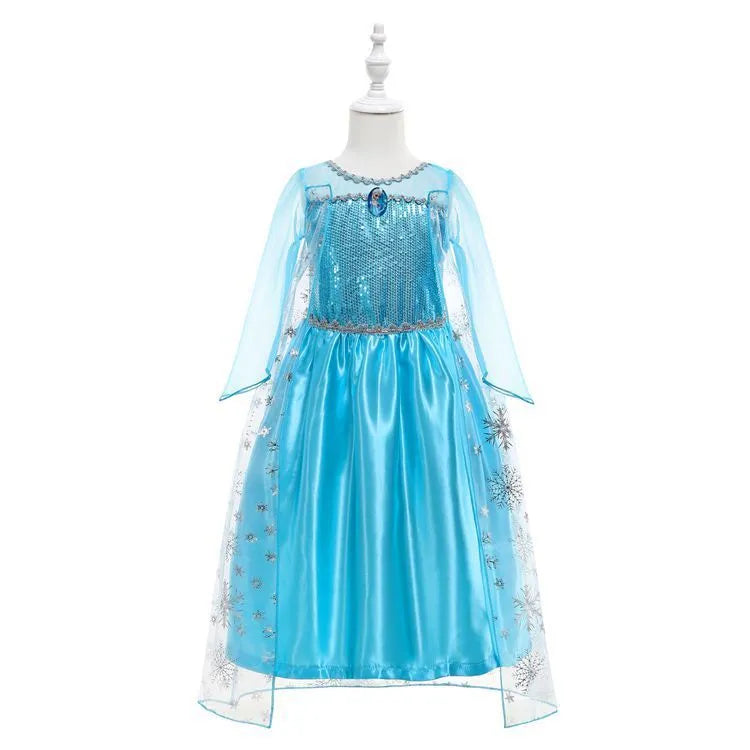 Blue Queen Elsa children's fancy dress gown with polyester lining for heights 100-150cm