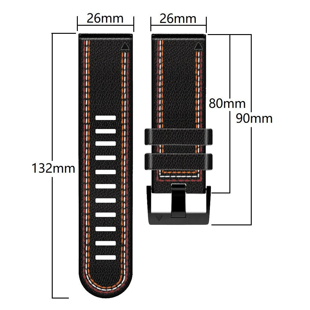 Silicone leather quick release watch strap for Garmin Fenix watch in black