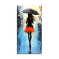 Hand painted modern abstract oil painting of people walking in rain on canvas for living room wall decor