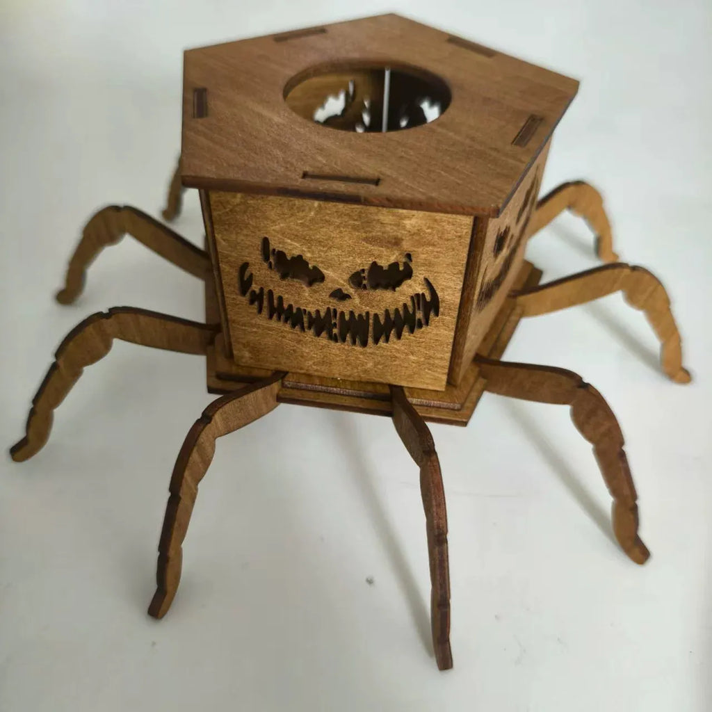 Wooden Halloween candlestick with ghost spider mini lantern decoration, modern simplicity style