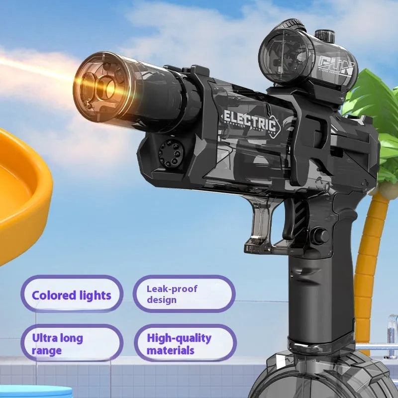 Electric water pistol in light version black or blue with automatic spray and USB charging cable