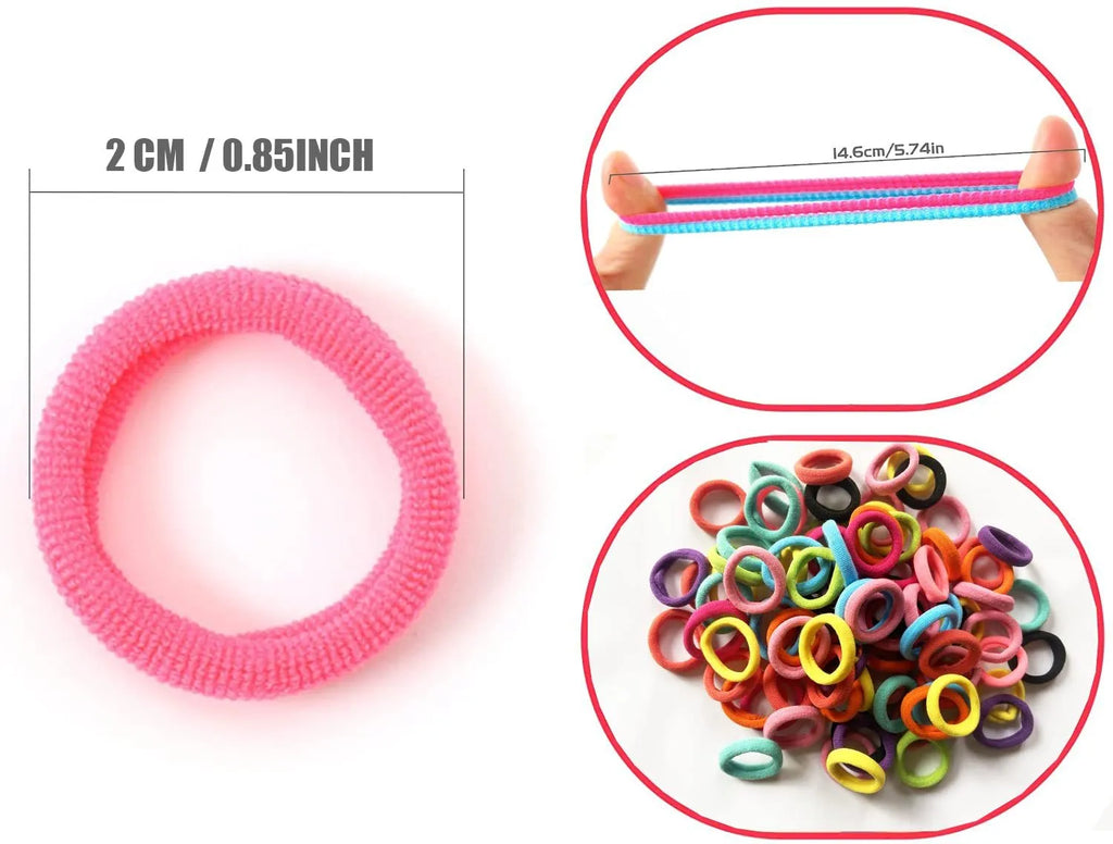 100 seamless cotton baby hair ties in 10 colours, small 0.85 inch size, in a jar.