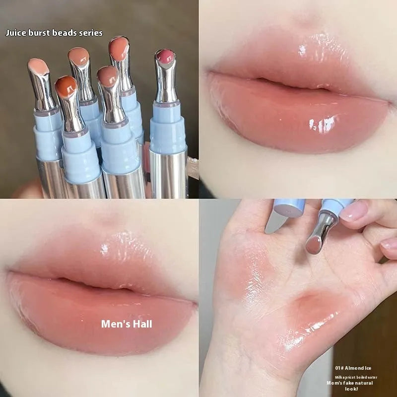Mirror Water Light lipstick in six translucent ice shades on a white background.