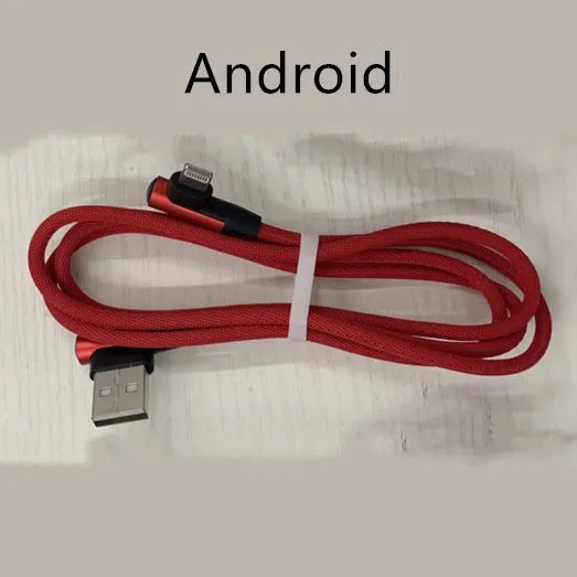 Denil fabric braided USB fast charging cable with aluminium alloy connectors in black and blue.