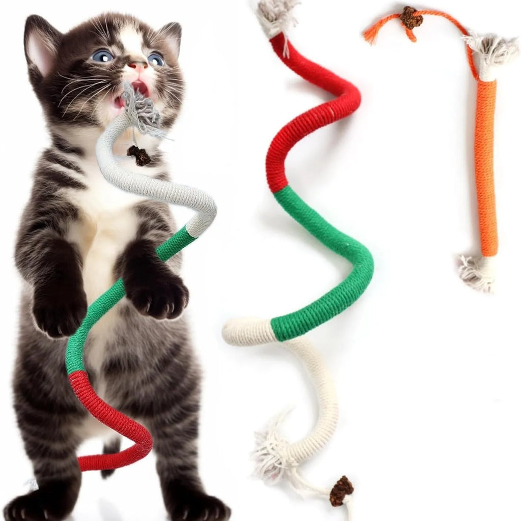 70cm cotton cat bite rope toy in purple, orange, or red/green colours for chewing and play