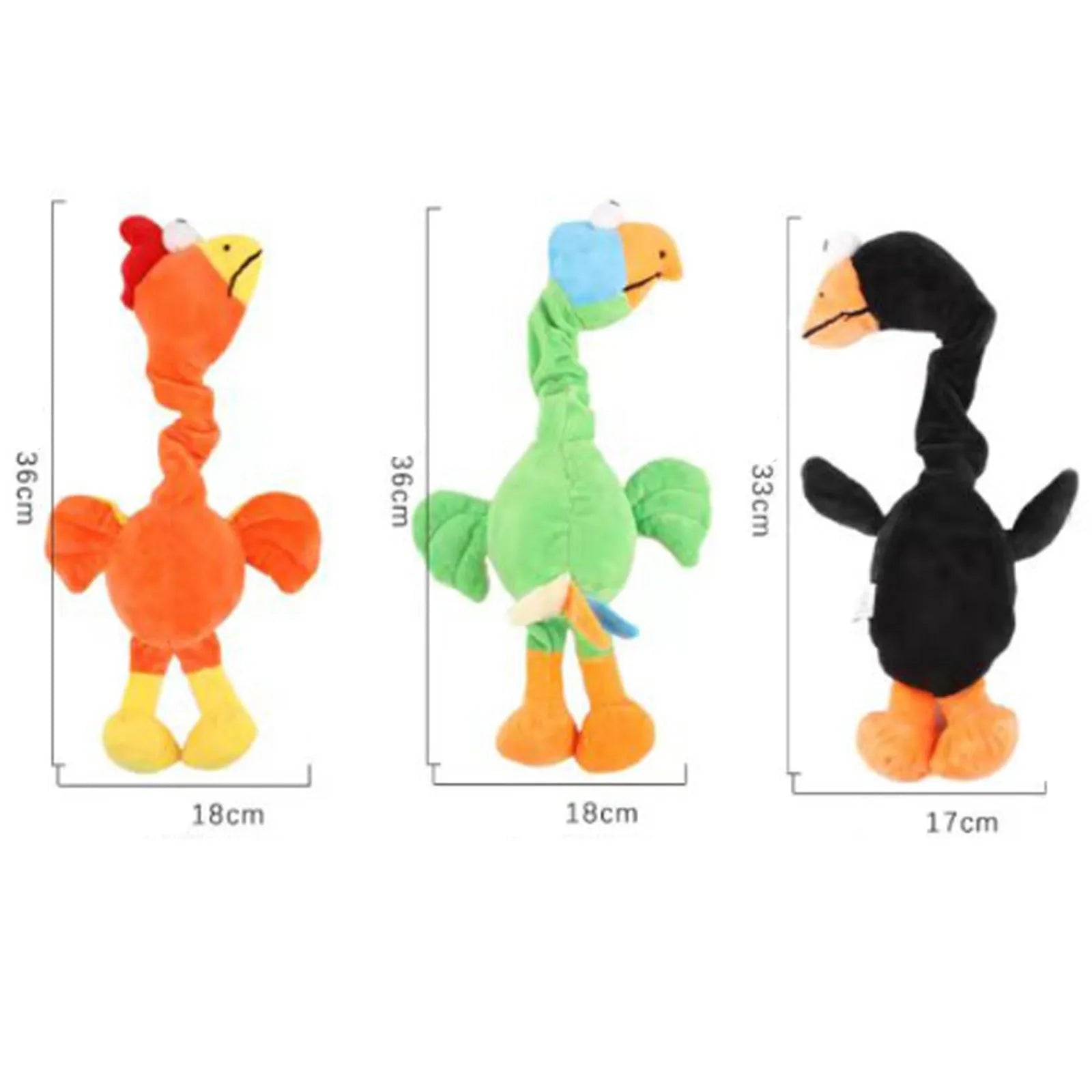 Screaming chicken sound dog toy in black, green and orange colours