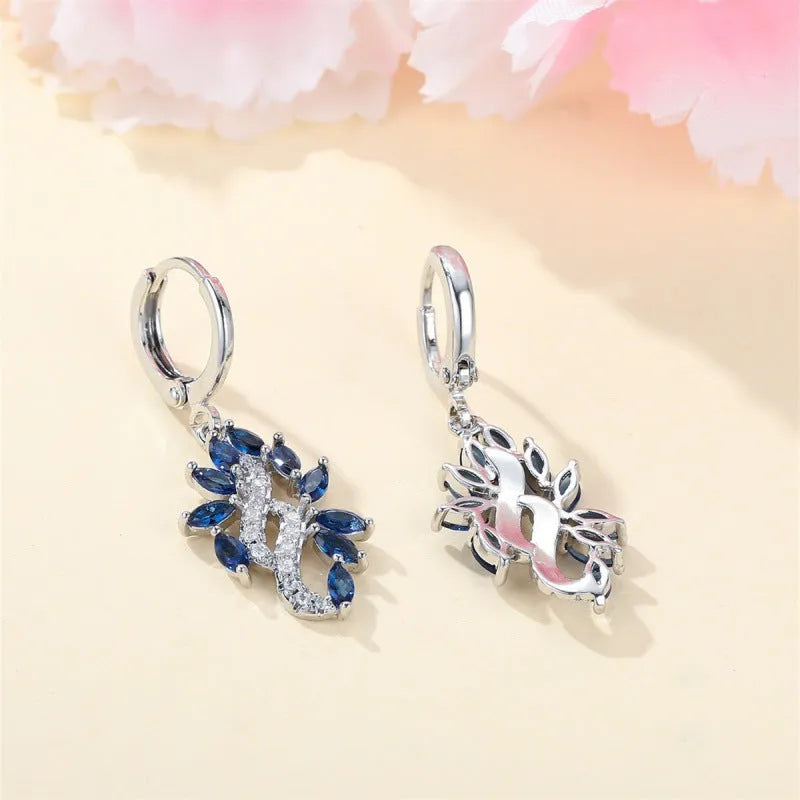 Women's platinum sapphire blue alloy earrings with simple minority design