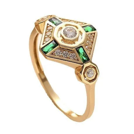 Square-cut lvzuan coloured gemstone ring on a silver-toned electroplated band.
