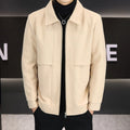 Men's casual polo collar jacket in cotton viscose blend, khaki colour with side seam pockets