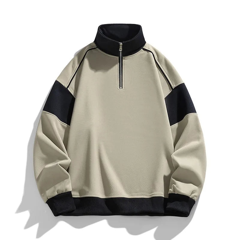 Men's hooded rabbit fur corduroy sweatshirt with drop shoulders and loose lapels in beige colour