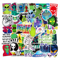 50 alien UFO stickers on a sheet, each 6x10cm, TYF aliens50 colourway