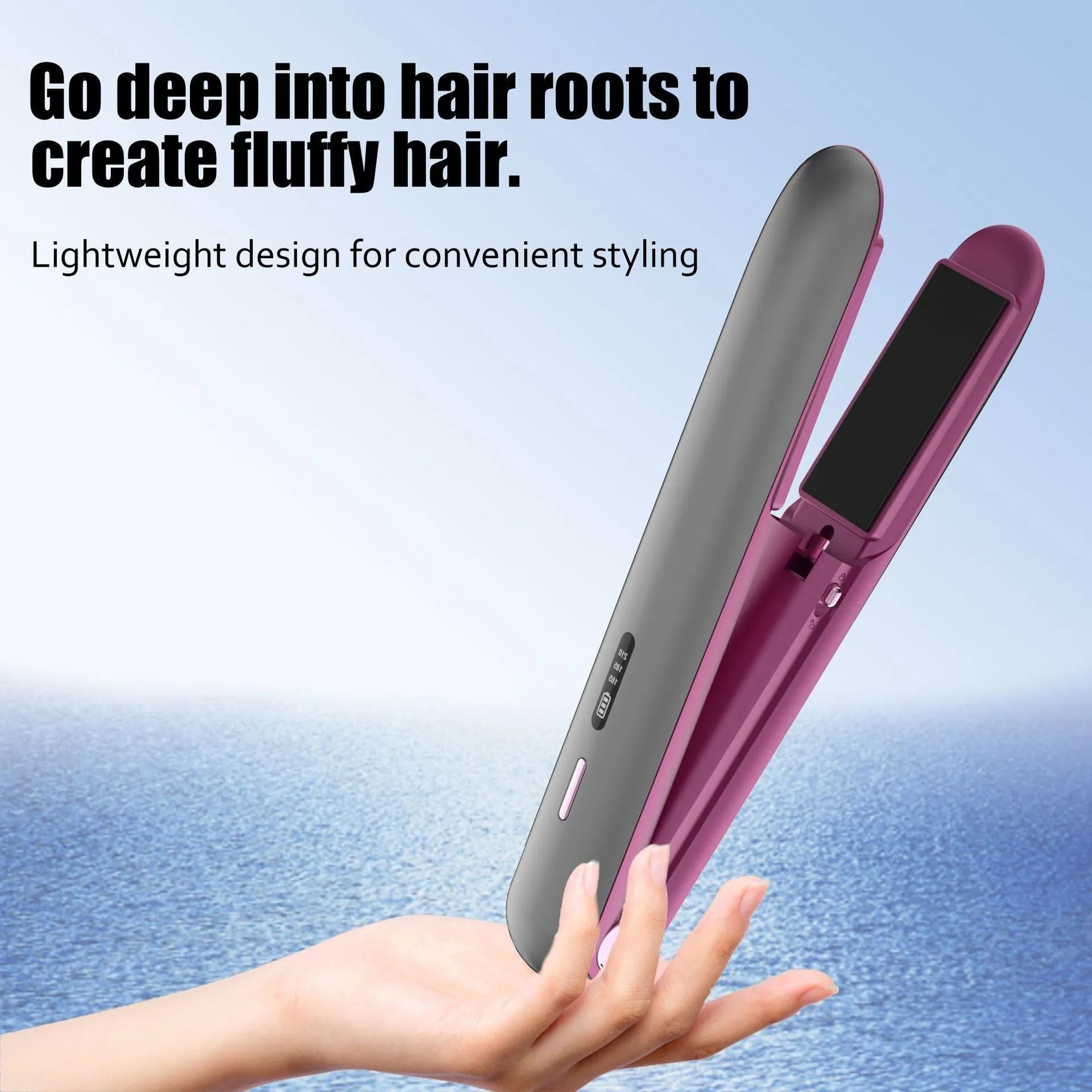 Moon shadow grey wireless hair straightener with tourmaline ceramic plates and 10 temperature settings
