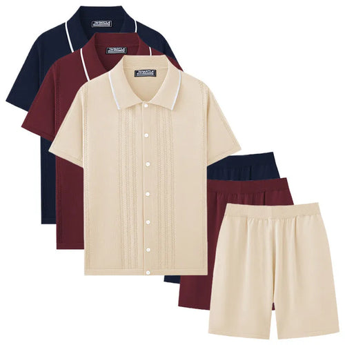 Business casual Tencel fabric two-piece set with short sleeve top and matching shorts in six colour options
