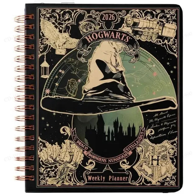 2026 weekly planner notepad with 100 pages, 80gsm paper, 21 x 14.5cm sheets and Black Clock or Harry Potter 2 cover
